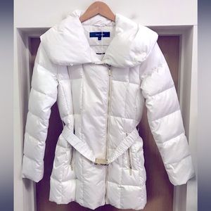 Cole Haan Women's Mid-Length Belted Coat Filled w/ Down/Feather🤍White